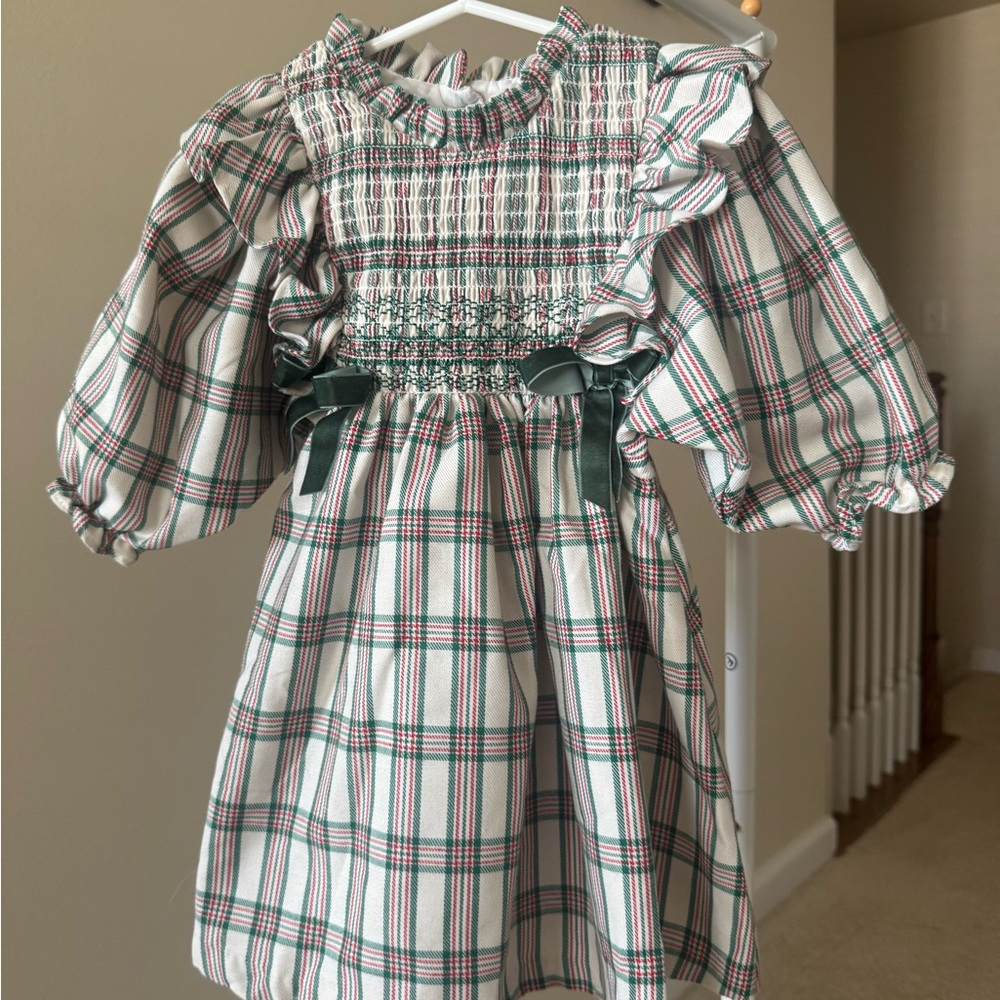 Plaid Toddler Formal Christmas Dress with Green Accents